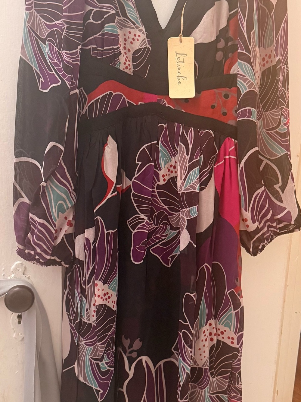 Anthropologie Black Maxi Dress with Purple & Pink Floral Print